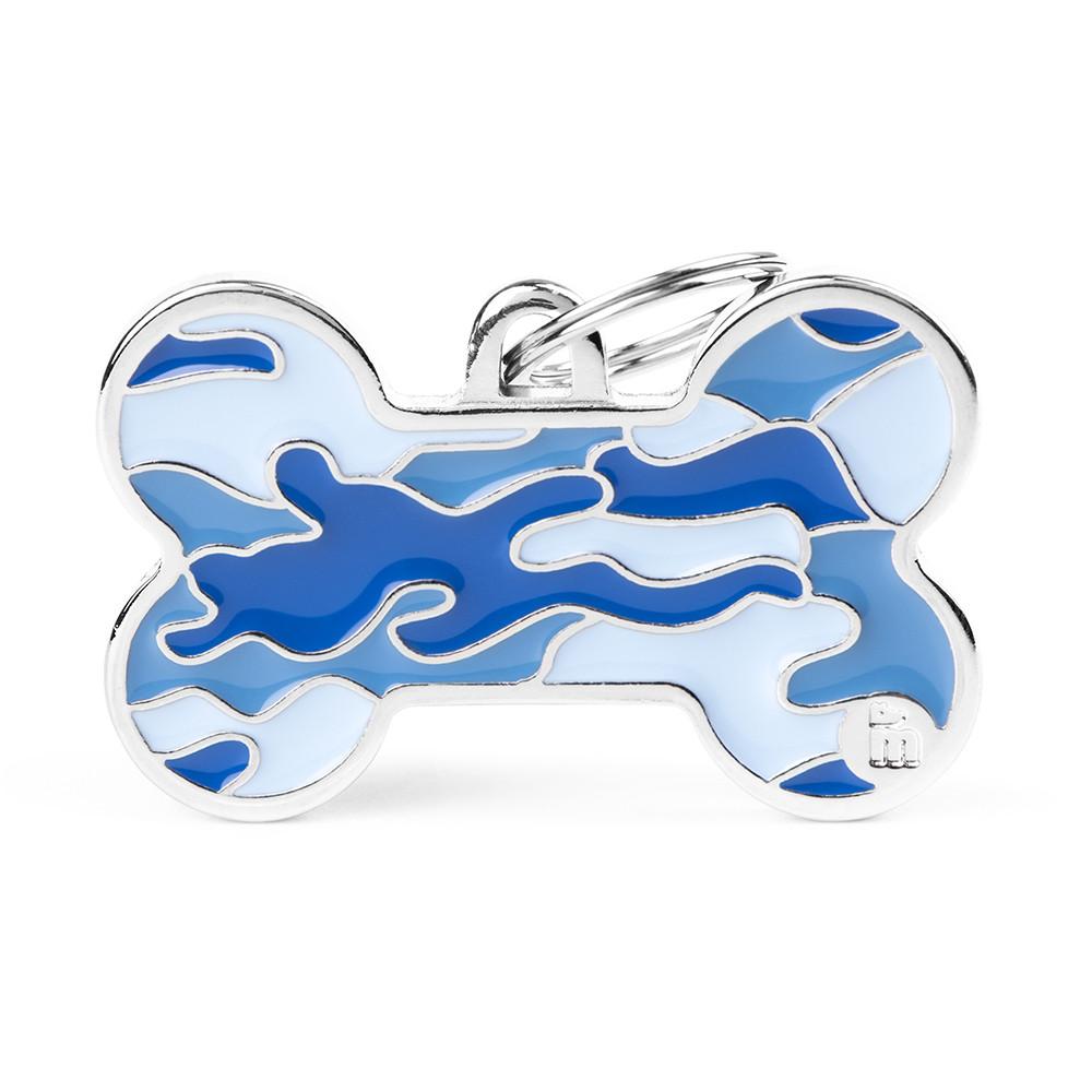 MyFamily Style Camouflage Bone Pet ID Tag, Blue, X-Large