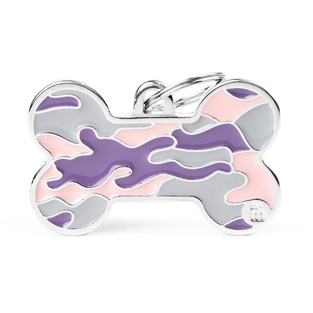 MyFamily Style Camouflage Bone Pet ID Tag, Pink, X-Large