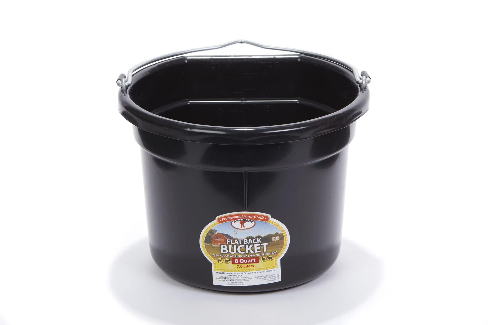 Miller Little Giant DuraFlex Flat-Back Livestock Bucket, Black, 8-qt