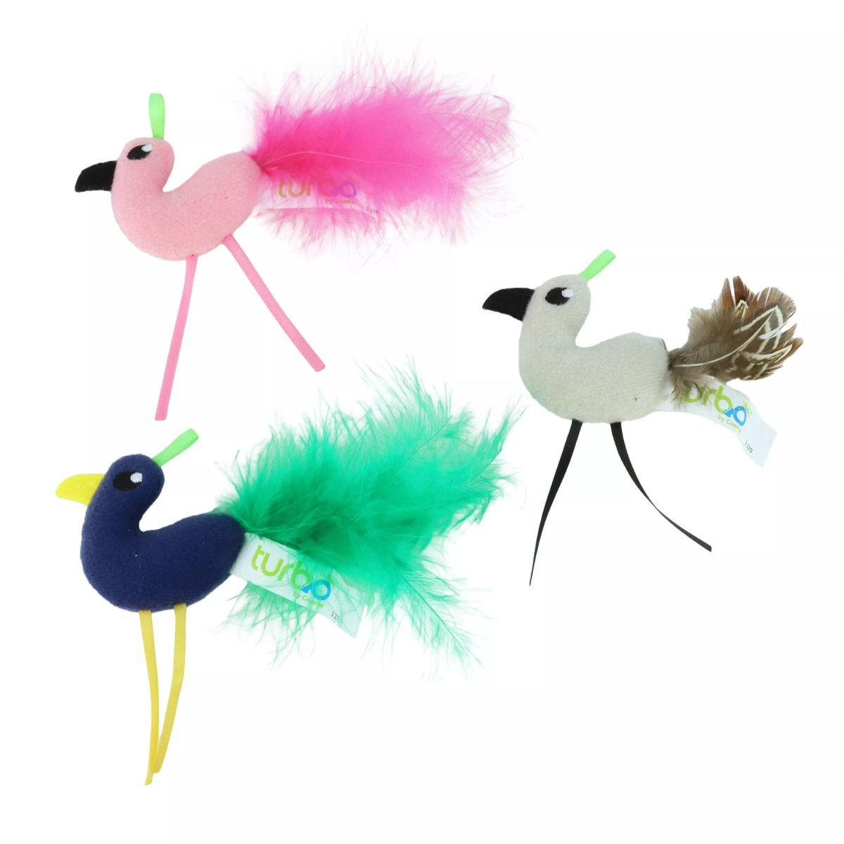 Turbo Lime Loop Birds with Feather Tails Cat Toy, Assorted Colors, 1-count