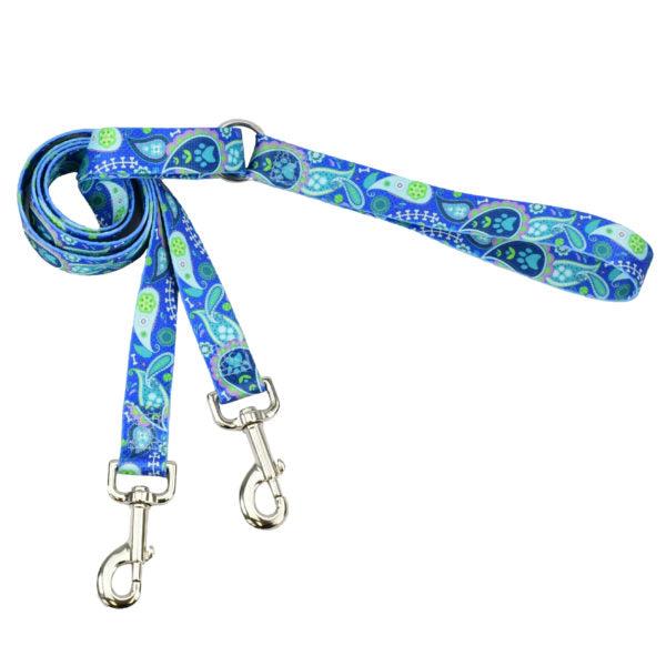 2 Hounds Design Double Connection Training Dog Leash, Paw Paisley, 1-in x 5-ft