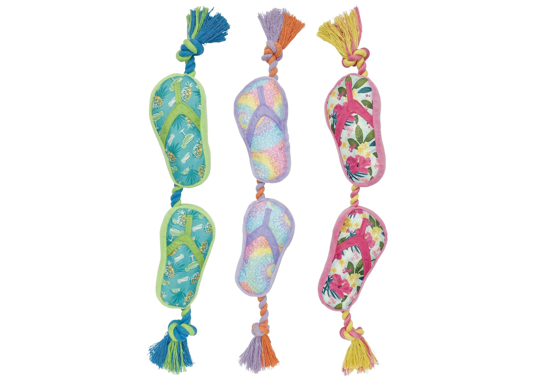 Multipet Margaritaville Rope Flip Flops Dog Toy, Assorted Colors, 18-in