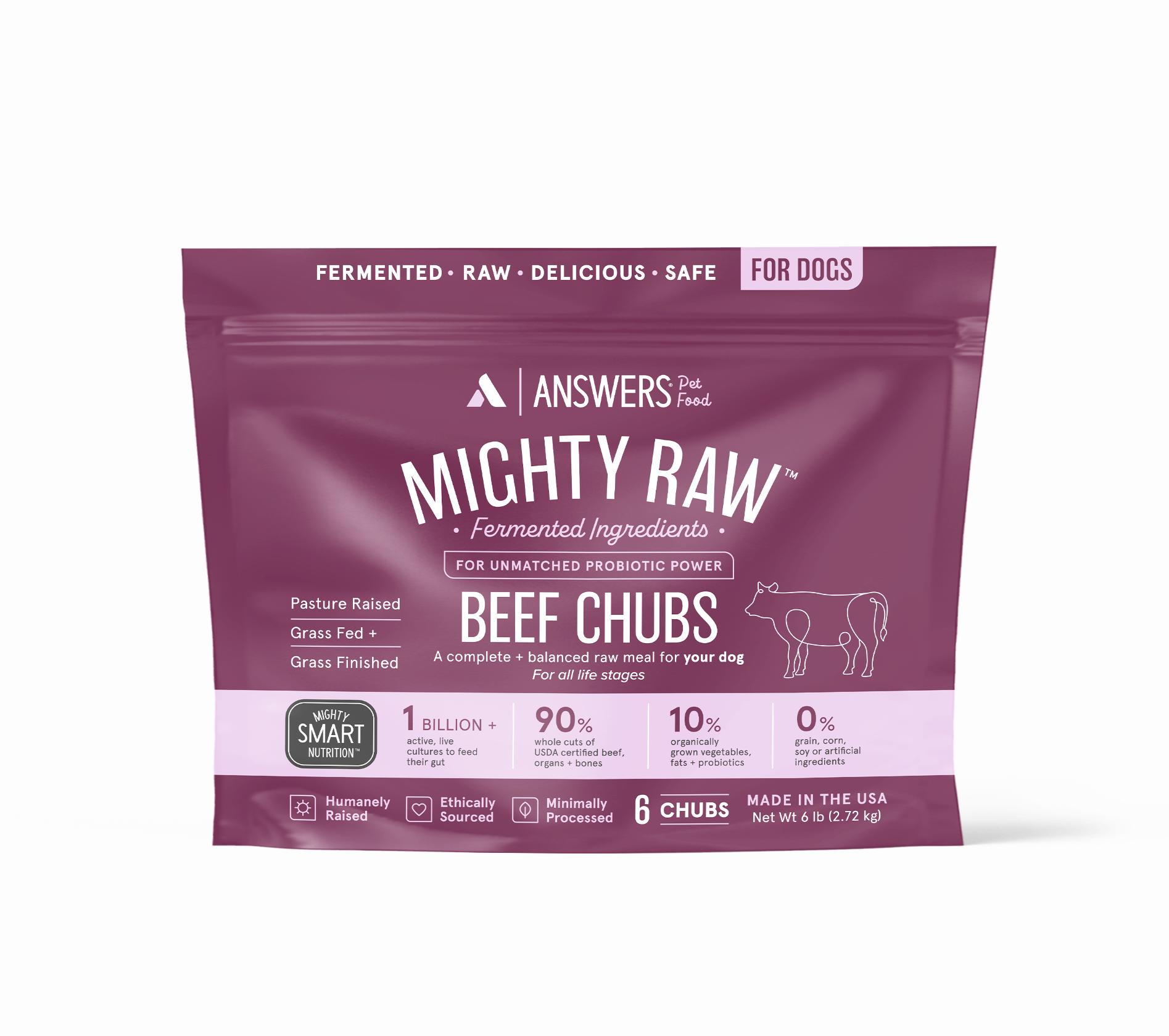 Answers Pet Food Mighty Raw Beef Chubs Frozen Dog Food