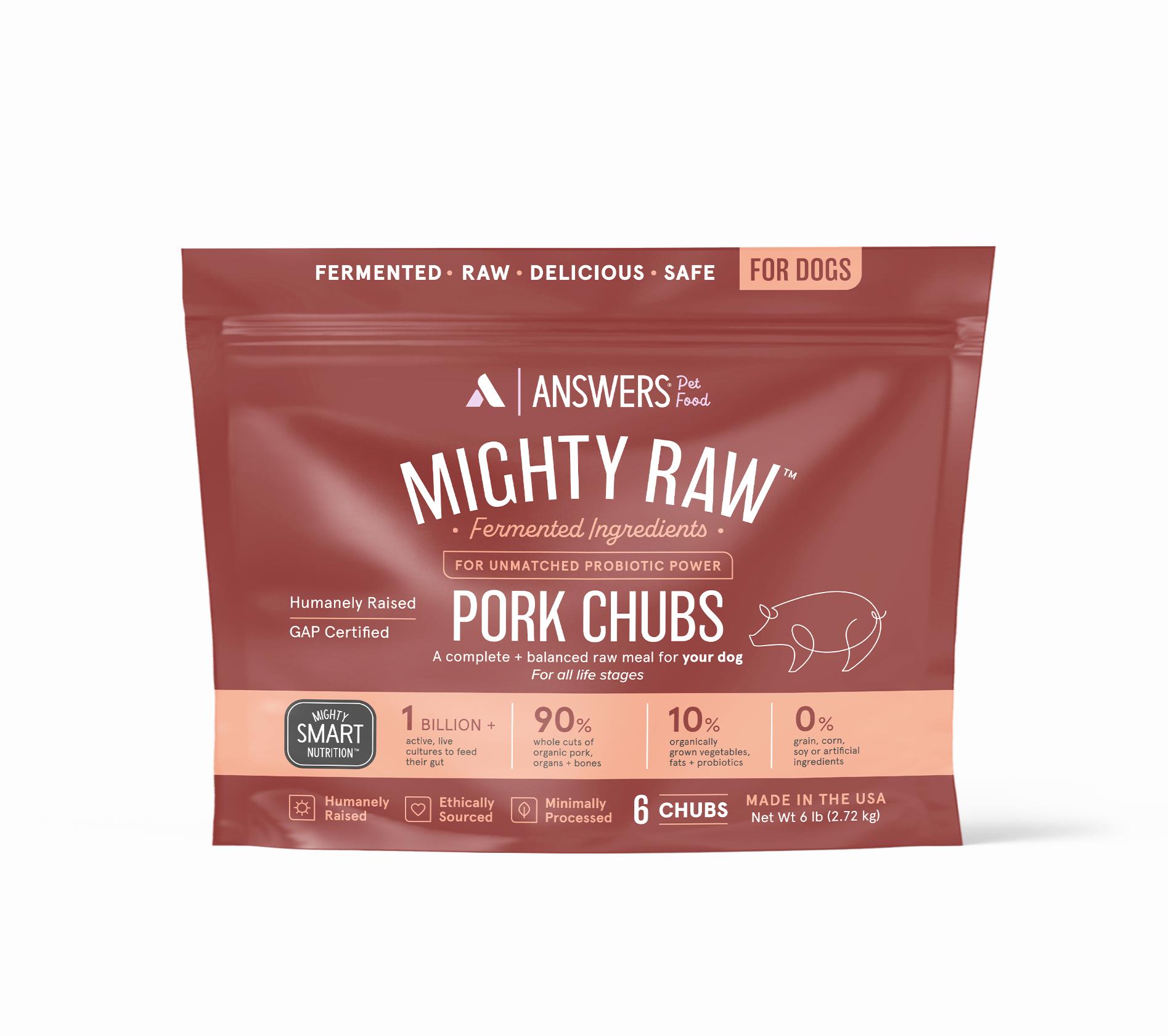 Answers Pet Food Mighty Raw Pork Chubs Frozen Dog Food