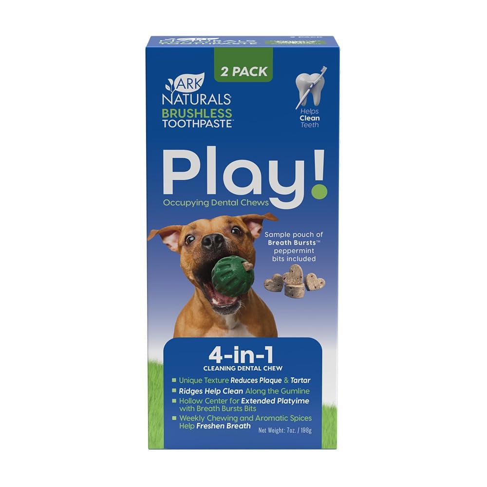 Ark Naturals Brushless Toothpaste Play! Dental Chew Ball for Dogs, 2-pk