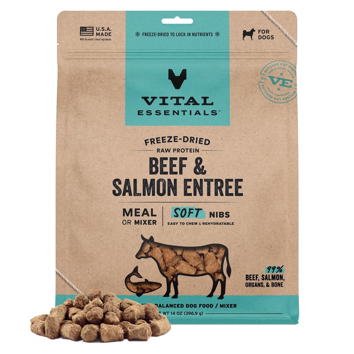 Vital Essentials Beef & Salmon Entree Soft Nibs Freeze-Dried Raw Dog Food
