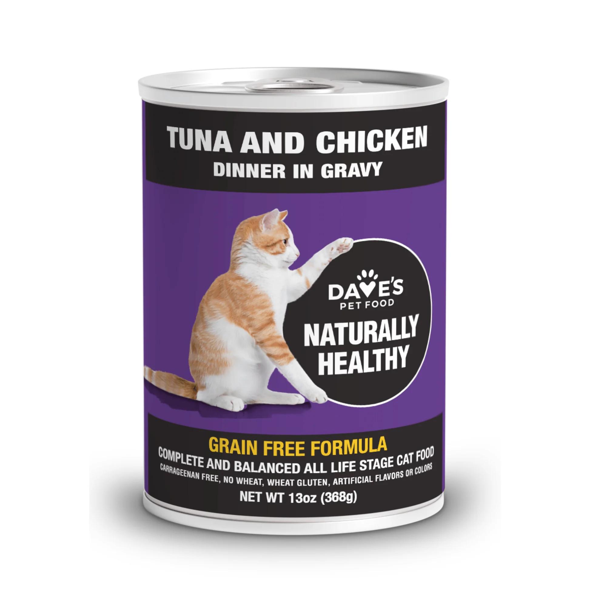 Dave's Pet Food Naturally Healthy Tuna & Chicken Dinner in Gravy Grain-Free Wet Cat Food Can, 13-oz