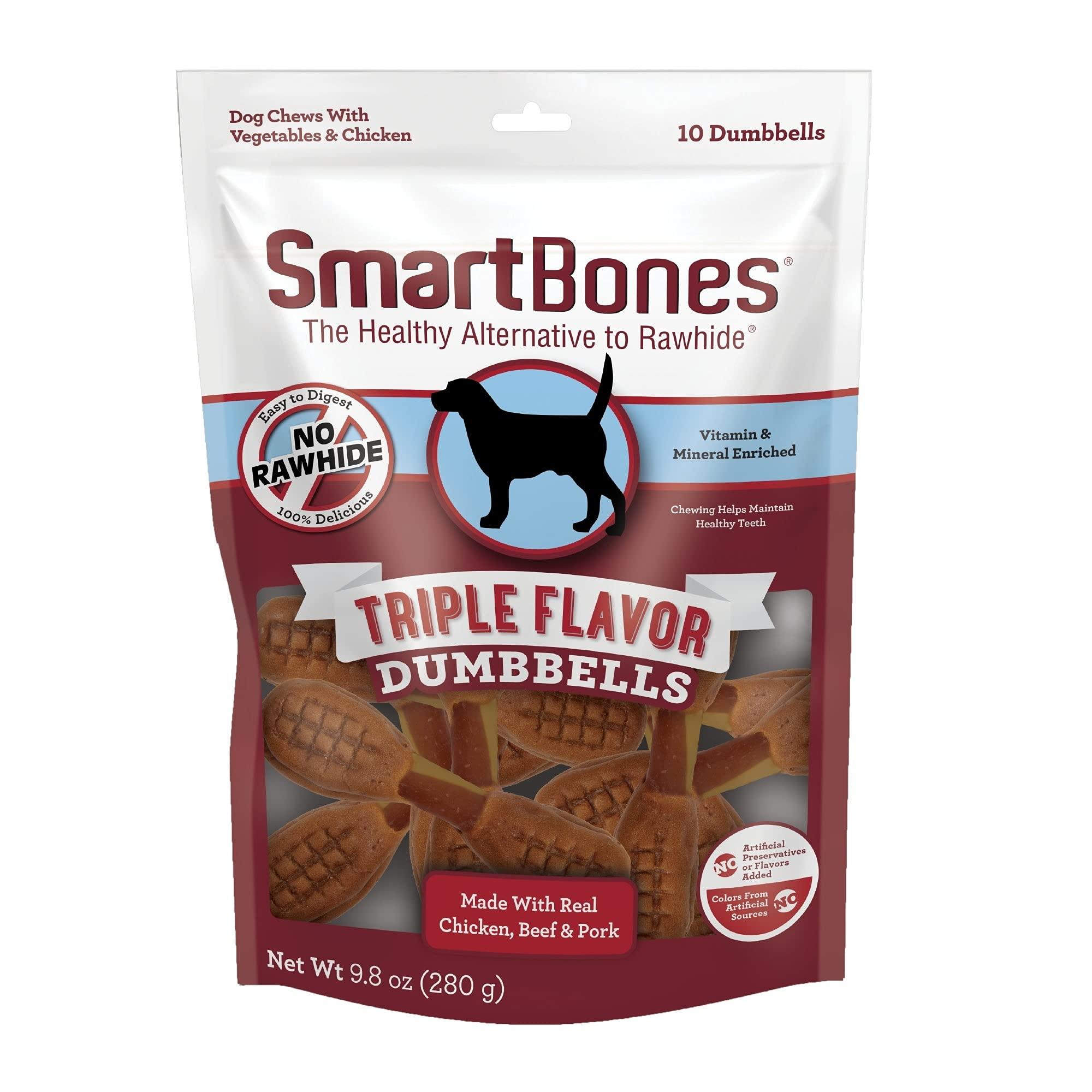 SmartBones Triple Flavor Dumbbells Chicken, Beef & Pork Dog Treats, 10-pk