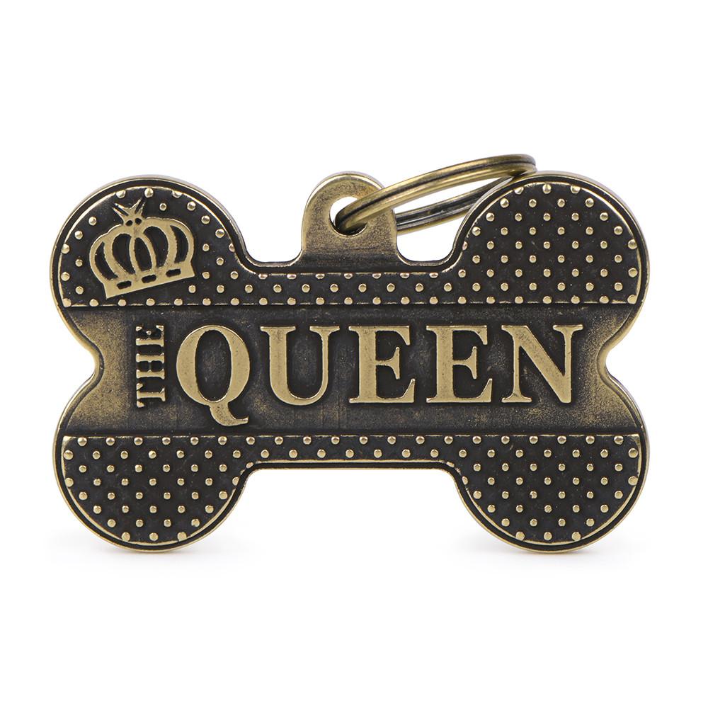 MyFamily Bronx Bone Queen English Brass Pet ID Tag, X-Large