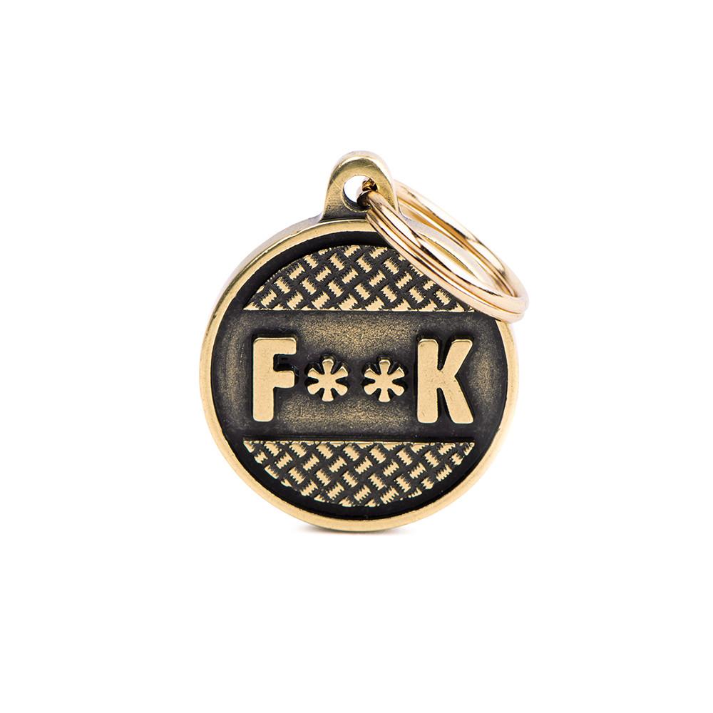 MyFamily Bronx Circle F**K English Brass Pet ID Tag, Medium