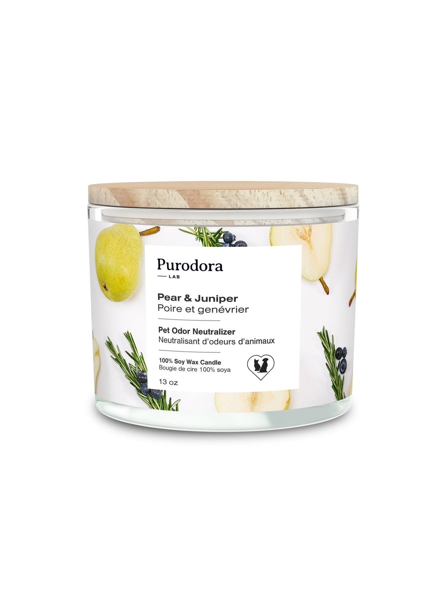 Purodora Lab 100% Soy Candle & Pet Odor Neutralizer, Pear & Juniper, 13-oz