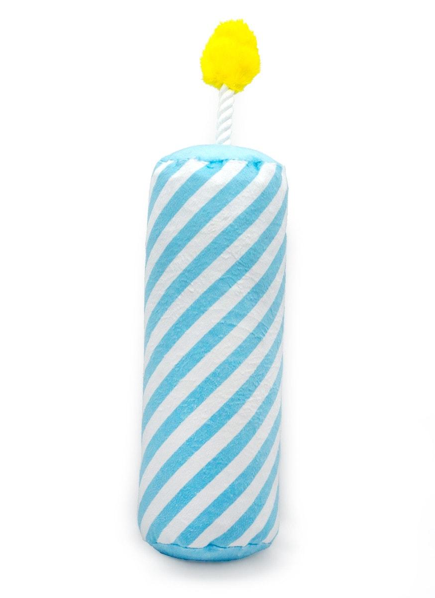 ThoozyPet Birthday Candle with Rope Plush Dog Toy, Blue