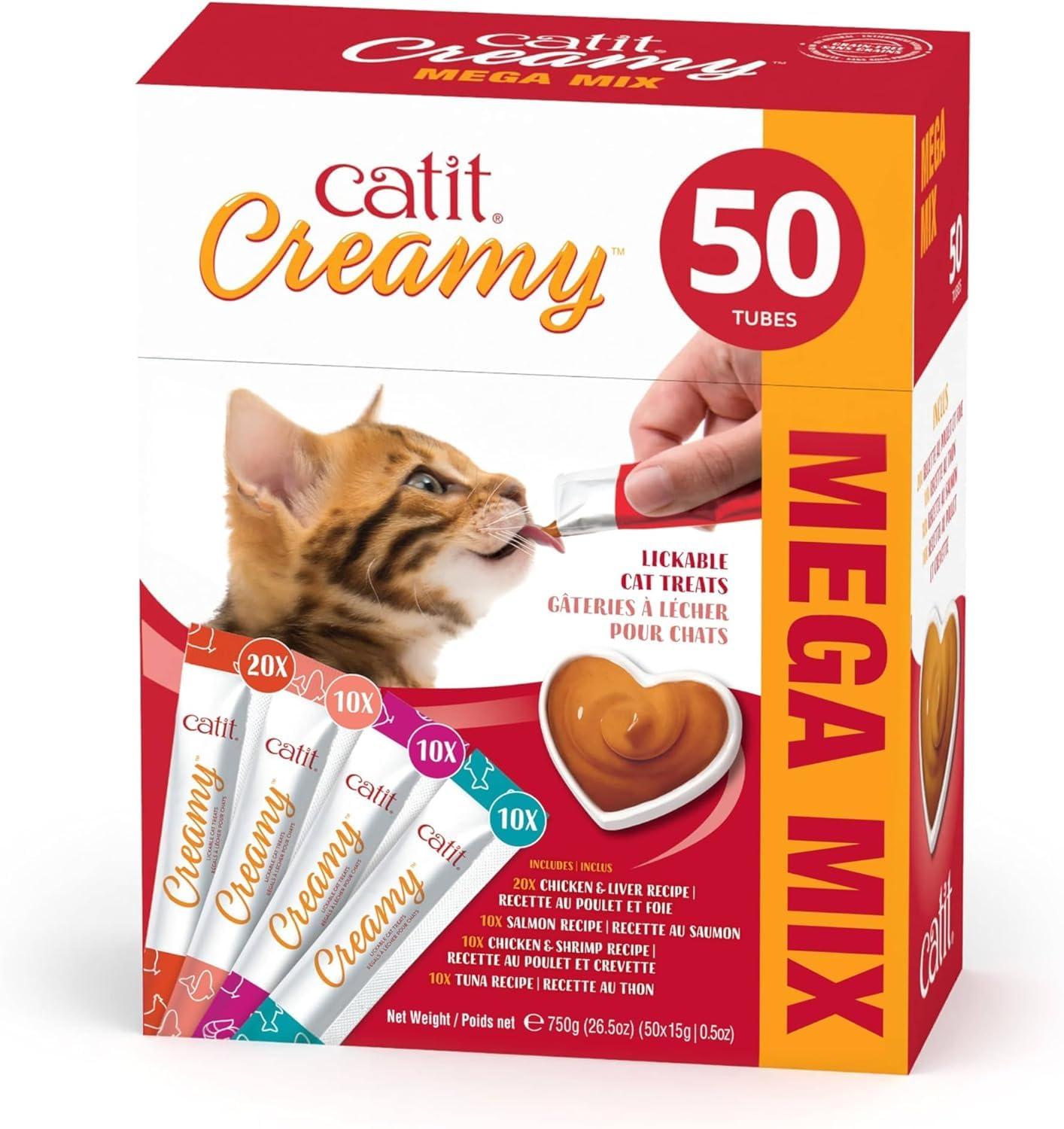 Catit Creamy Mega Mix Lickable Cat Treats, 0.5-oz, 50-pk