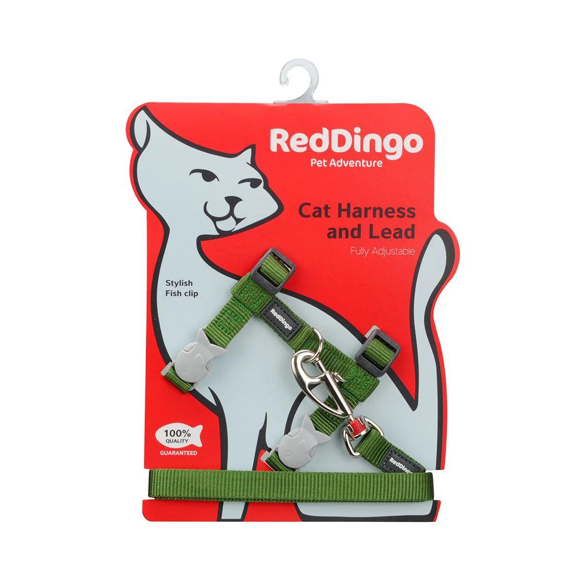 Red Dingo Classic Cat Harness & Leash, Green, X-Small