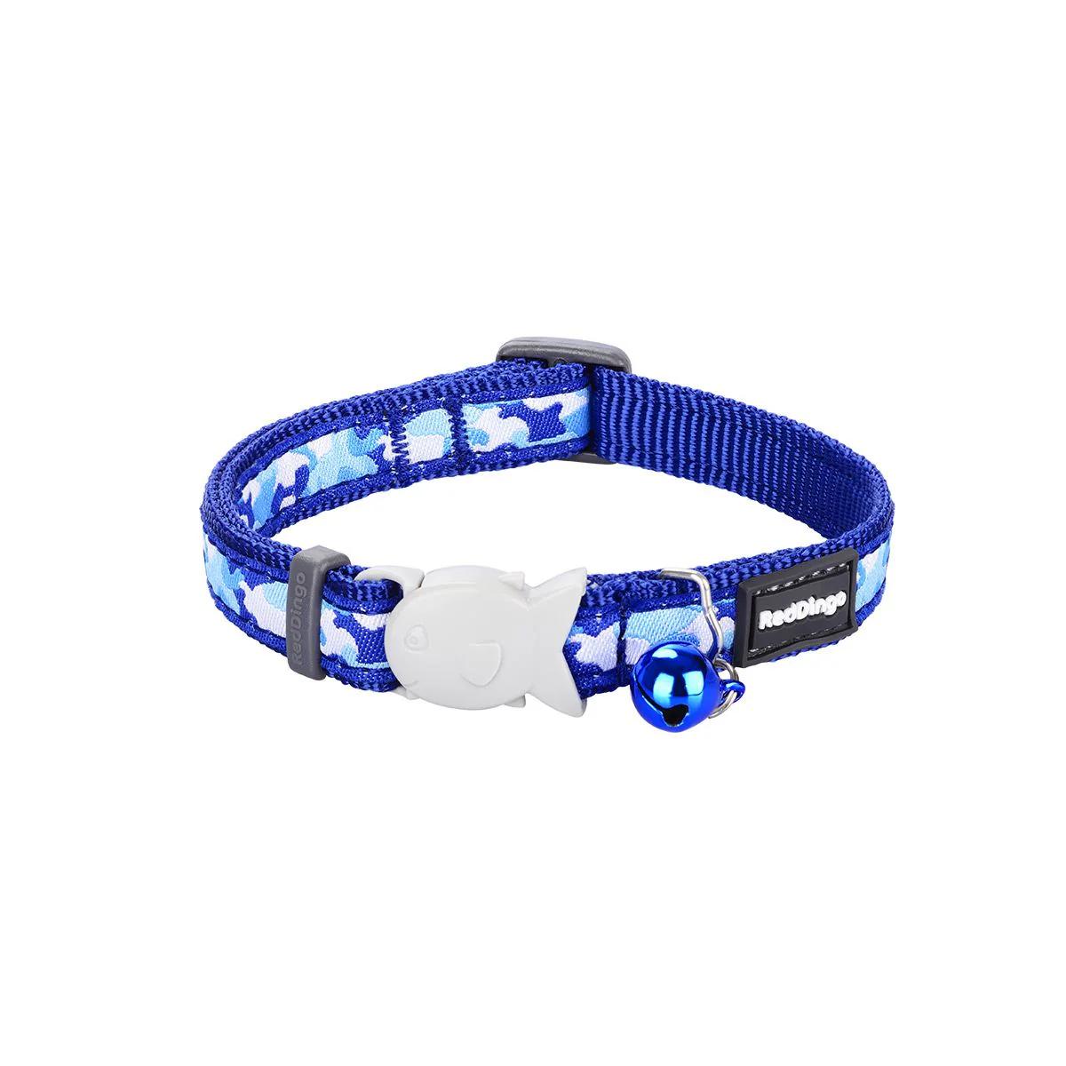 Red Dingo Cat Collar, Camouflage Blue, 12-mm x 20-32-cm