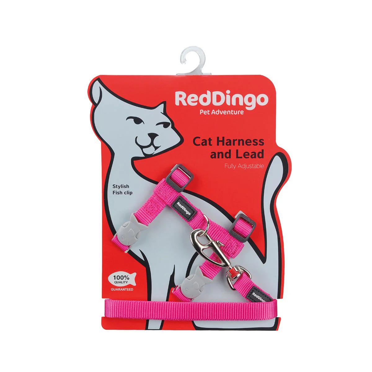Red Dingo Classic Cat Harness & Leash, Hot Pink