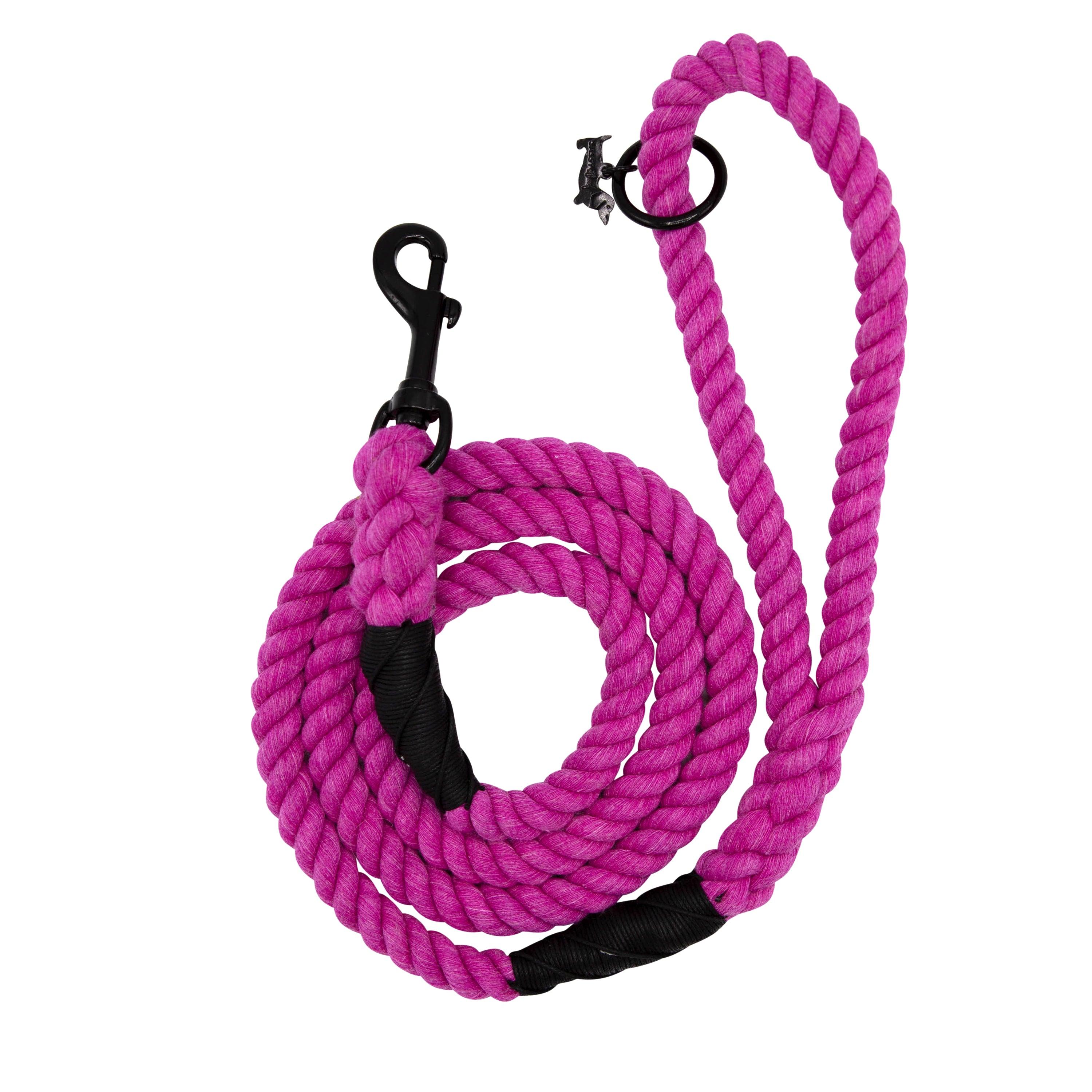 Sassy Woof Rope Dog Leash, Neon Pink, 3/5-in x 5-ft