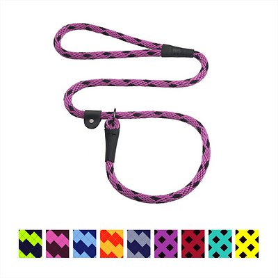 Mendota Pet Large Slip Checkered Dog Leash, Black Ice Raspberry, 1/2-in x 4-ft