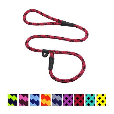 Mendota Pet Large Slip Checkered Dog Leash, Black Ice Red, 1/2-in x 4-ft