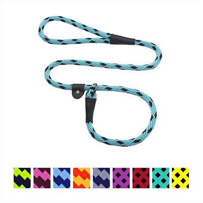 Mendota Pet Large Slip Checkered Dog Leash, Black Ice Turquoise, 1/2-in x 4-ft