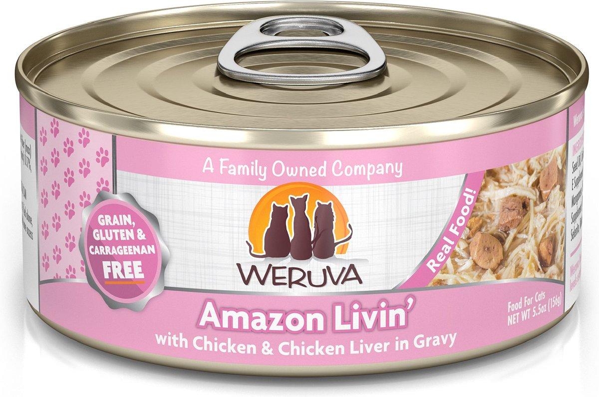 Weruva Cat Classic Amazon Livin' with Chicken & Chicken Liver in Gravy Grain-Free Wet Cat Food Can, 5.5-oz, case of 24 (**)
