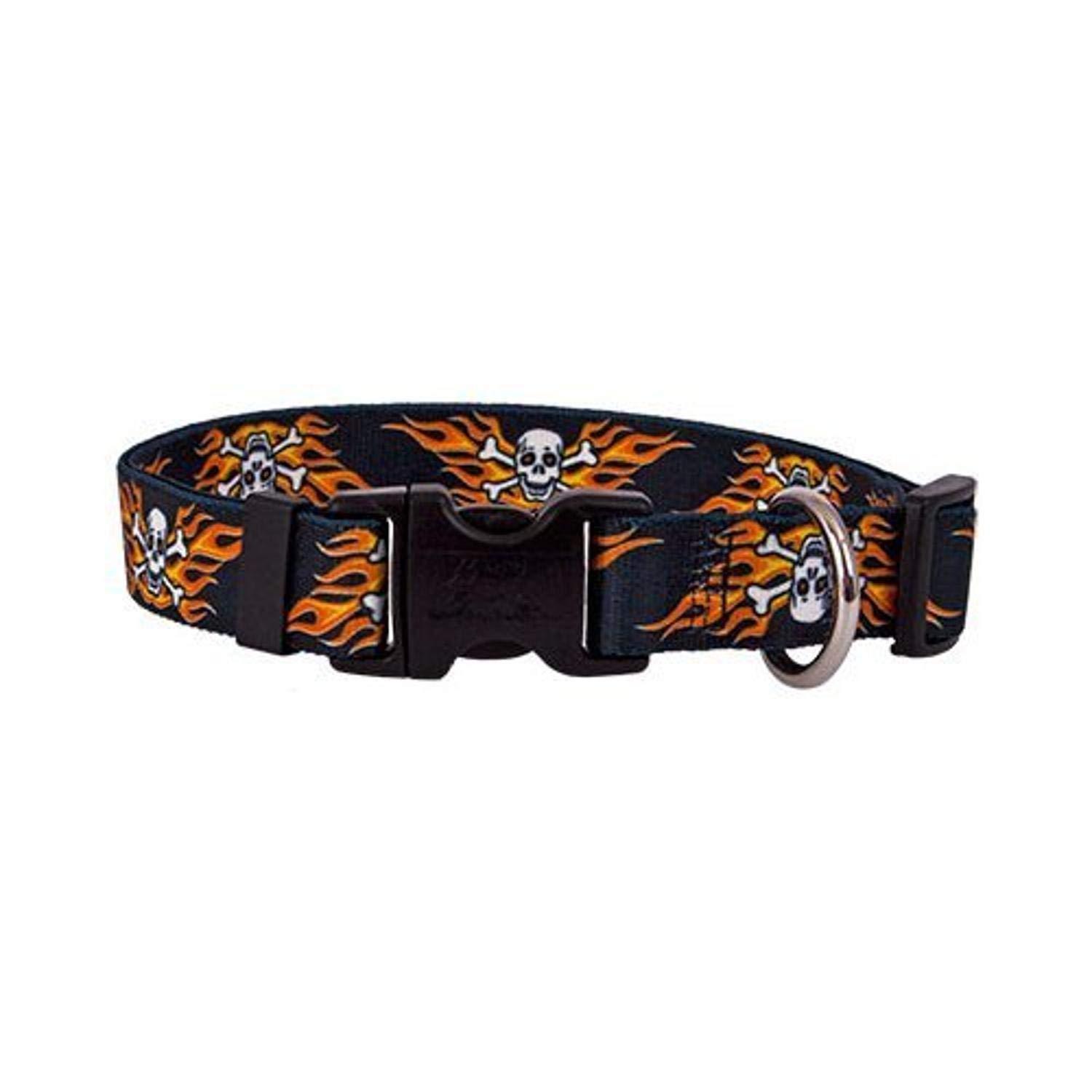 Yellow Dog Design Breakaway Cat Collar, Flaming Skulls, 8-12-in