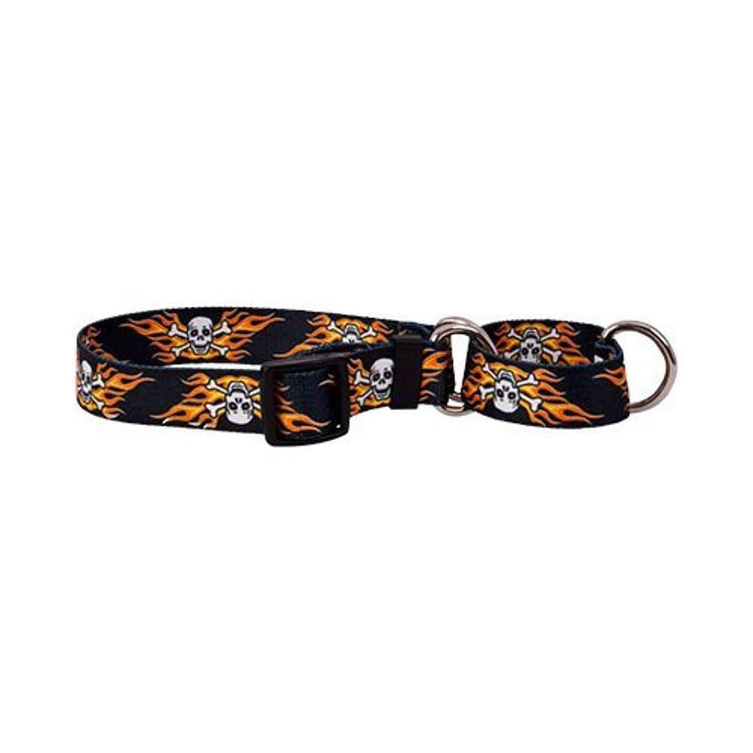 Yellow Dog Design Martingale Dog Collar, Flaming Skulls