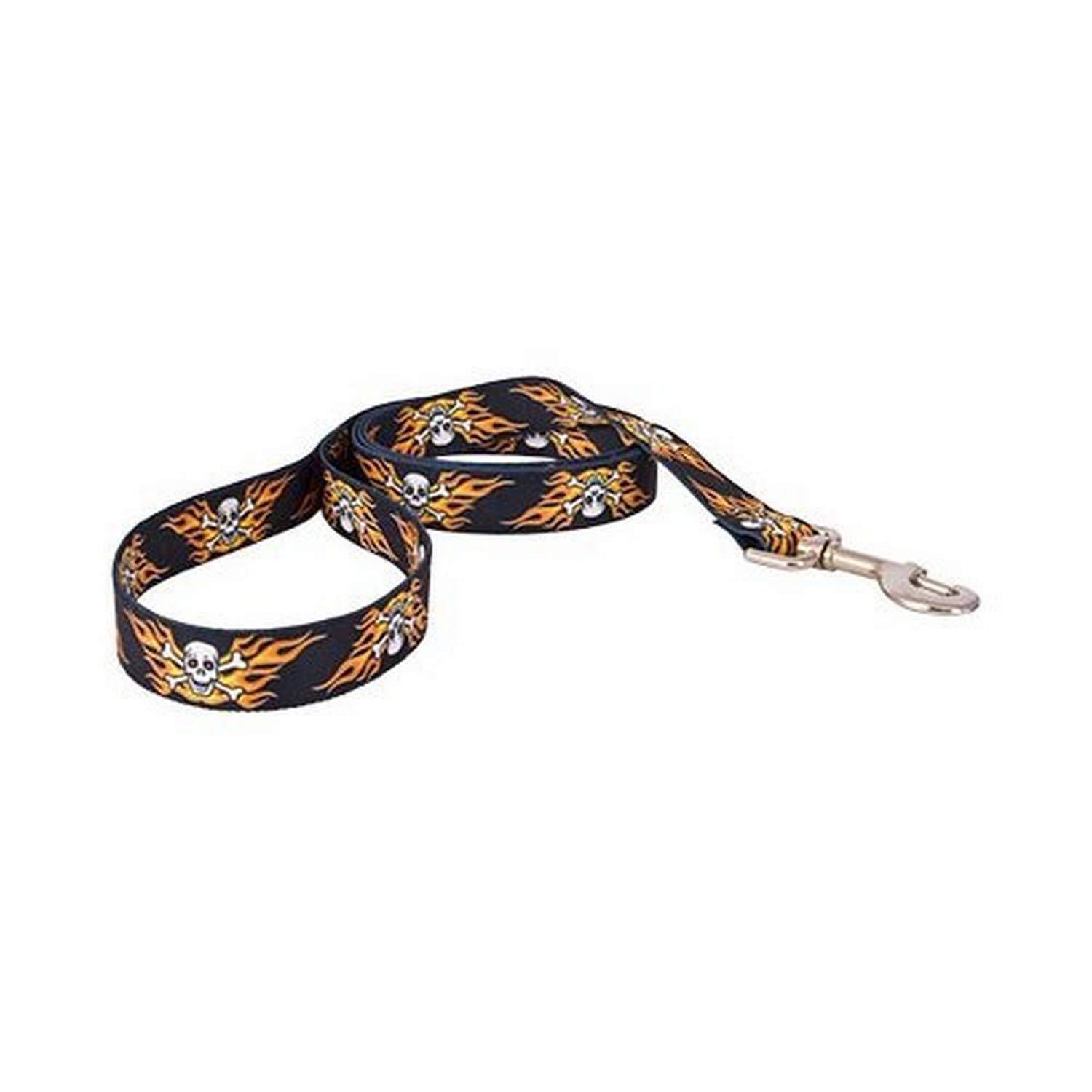 Yellow Dog Design Standard Dog Leash, Flaming Skulls, 1-in x 5-ft