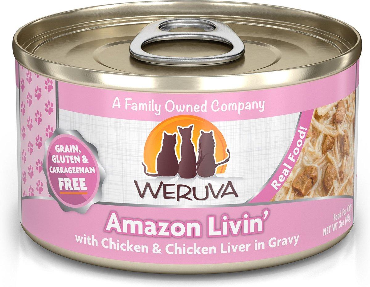 Weruva Cat Classic Amazon Livin' with Chicken & Chicken Liver in Gravy Grain-Free Wet Cat Food Can, 3-oz, case of 24 (**)