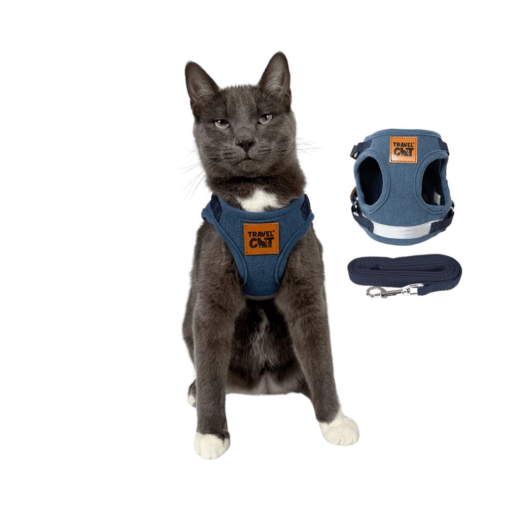 Travel Cat The Jean Jacket Cat Harness & Leash Set