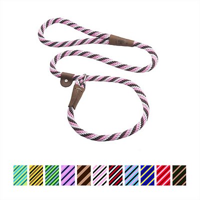 Mendota Pet Large Slip Striped Dog Leash, Twist Pink Chocolate, 1/2-in x 4-ft