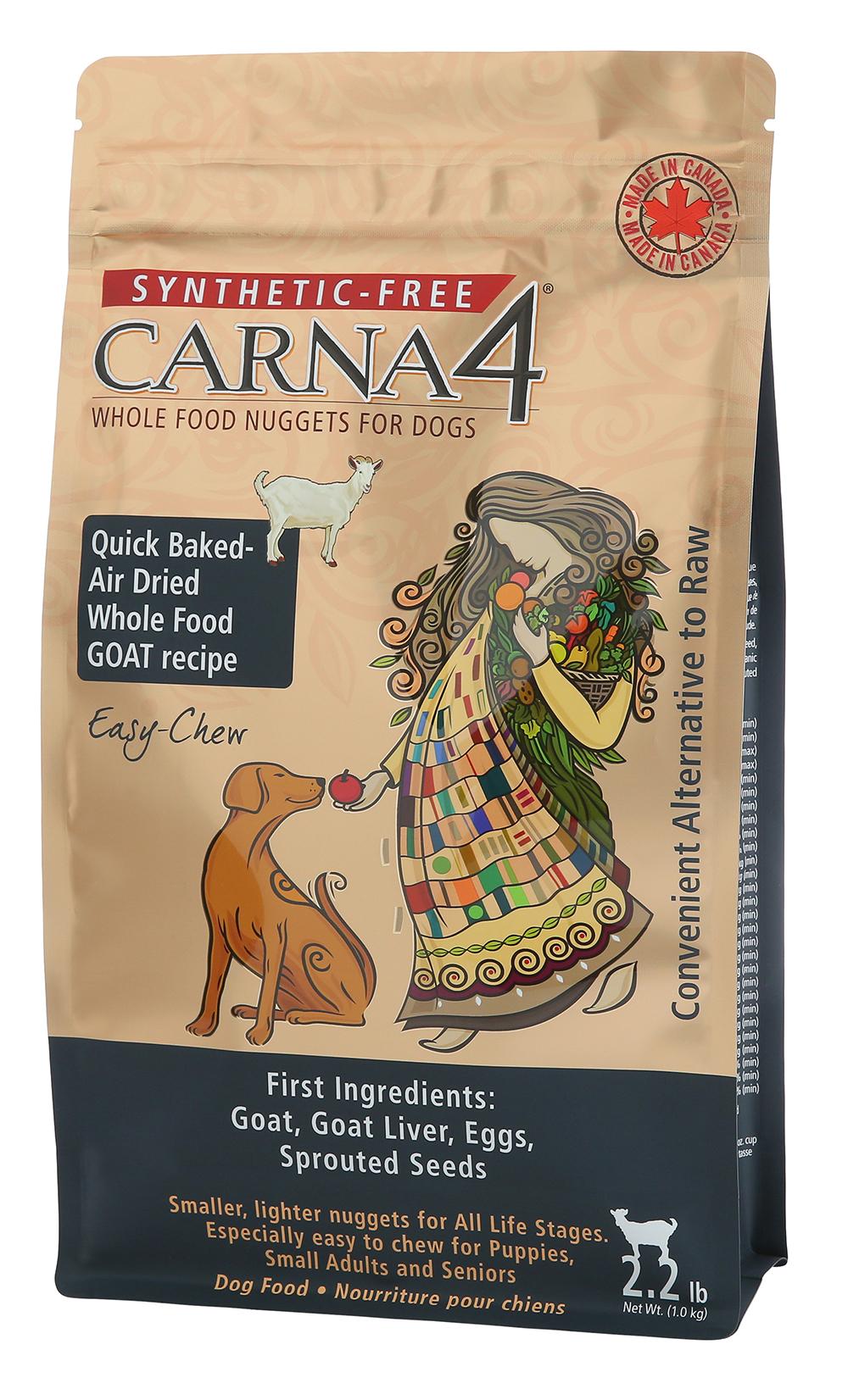 Carna4 Easy-Chew Goat Formula Quick-Baked Nuggets Air-Dried Dog Food, 2.2-lb