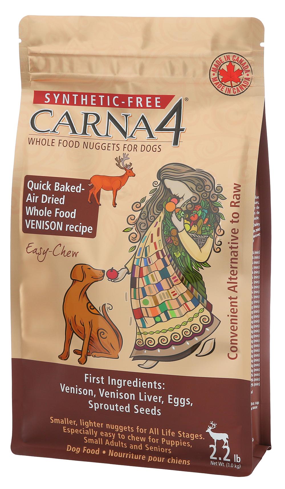 Carna4 Easy-Chew Venison Formula Quick-Baked Nuggets Air-Dried Dog Food, 20-lb