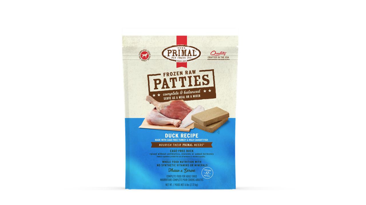 Primal Duck with Turkey & Fish Formula Patties Raw Frozen Dog Food