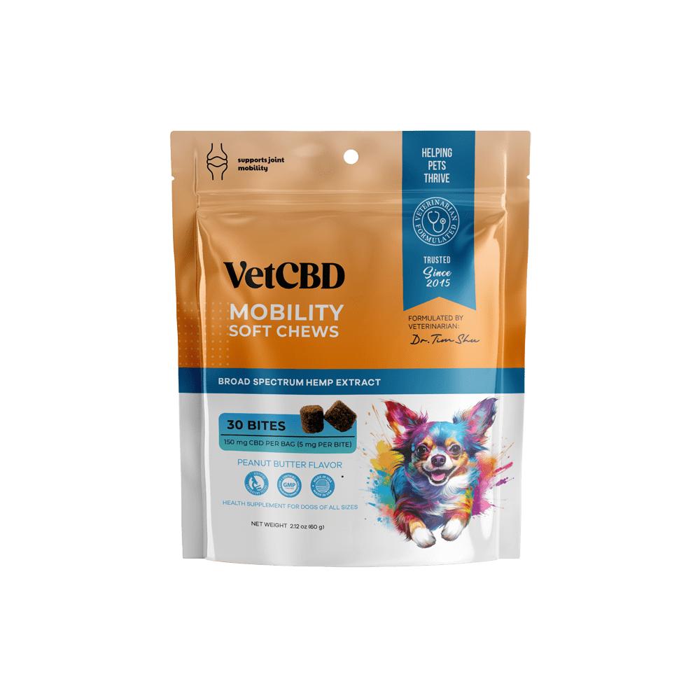 VetCBD Mobility Peanut Butter Soft Chews Alternative Supplement for Dogs, 5mg per chew, 30-count
