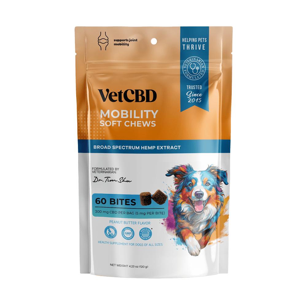 VetCBD Mobility Peanut Butter Soft Chews Alternative Supplement for Dogs, 5mg per chew, 60-count