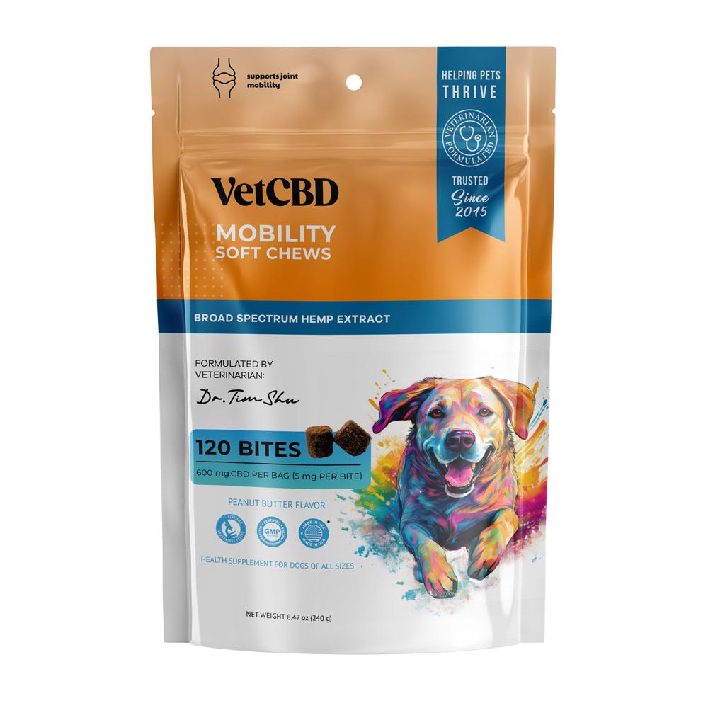 VetCBD Mobility Peanut Butter Soft Chews Alternative Supplement for Dogs, 5mg per chew, 120-count