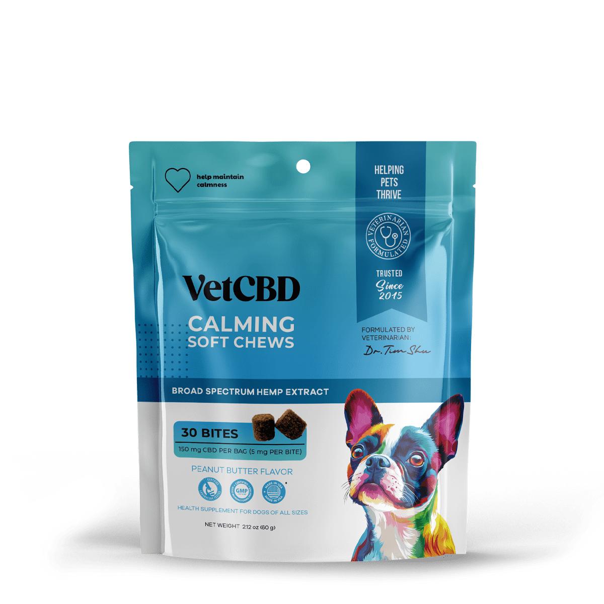 VetCBD Calming Peanut Butter Soft Chews Alternative Supplement for Dogs, 5mg per chew, 30-count
