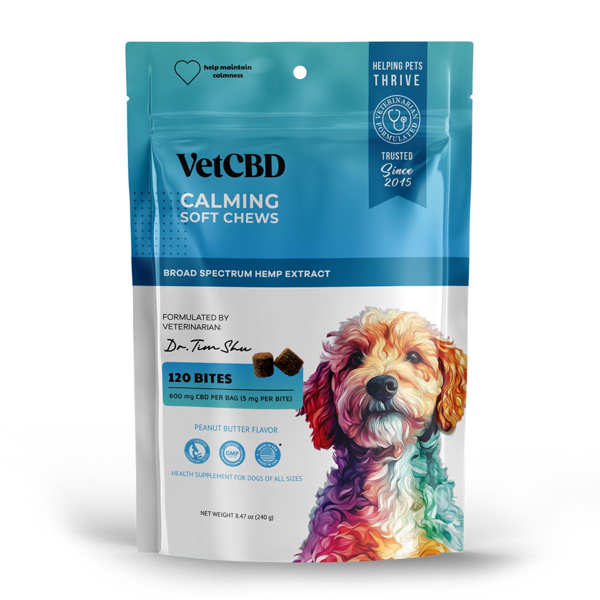 VetCBD Calming Peanut Butter Soft Chews Alternative Supplement for Dogs, 5mg per chew, 120-count