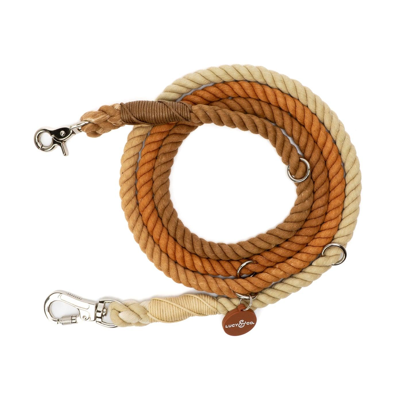 Lucy & Co. Hands-Free Rope Dog Leash, Chocolate Meadows, 7.5-ft