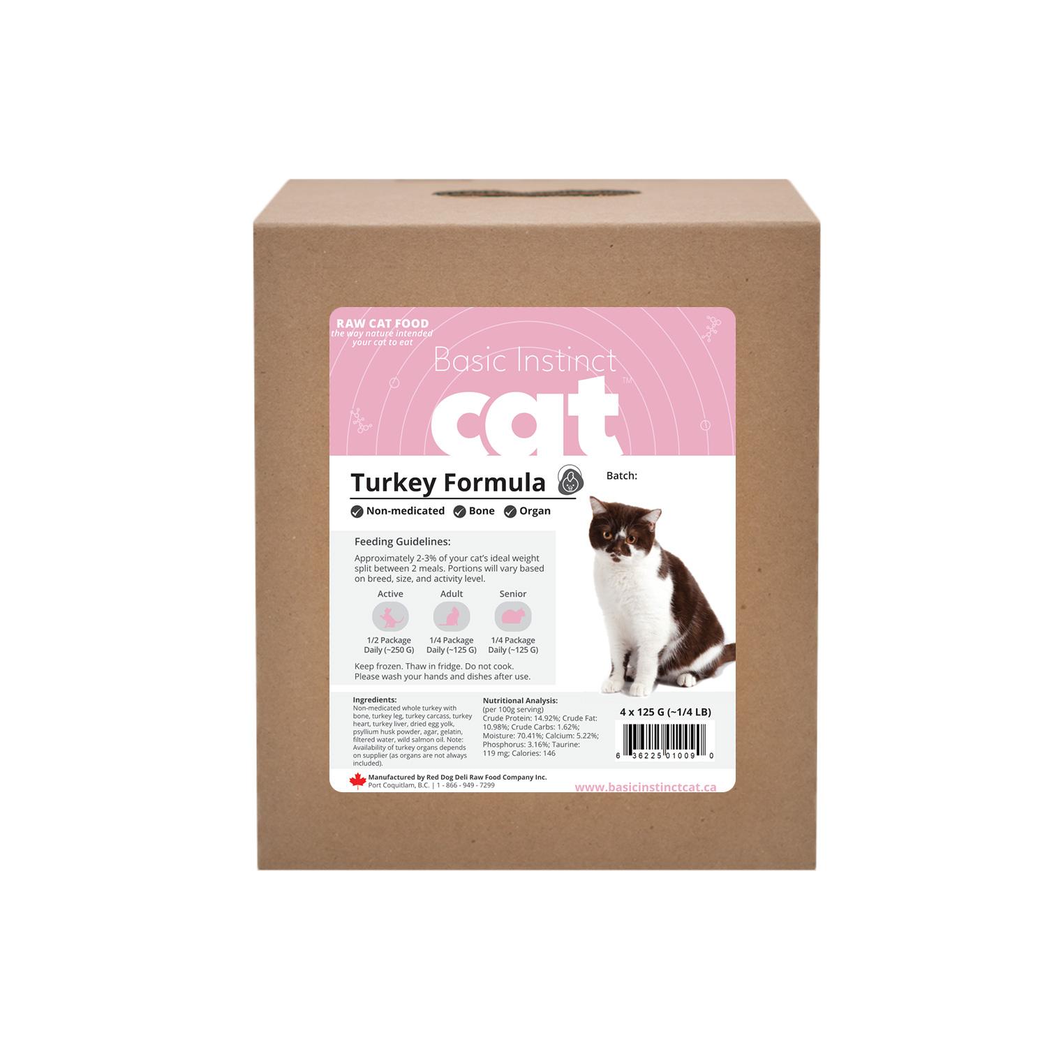Red Dog Blue Kat Basic Instinct Raw Non-Medicated Turkey Frozen Cat Food, 4 x 1/4-lb