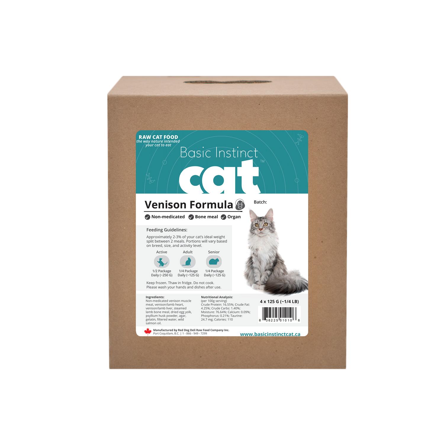 Red Dog Blue Kat Basic Instinct Raw Non-Medicated Venison Frozen Cat Food, 4 x 1/4-lb