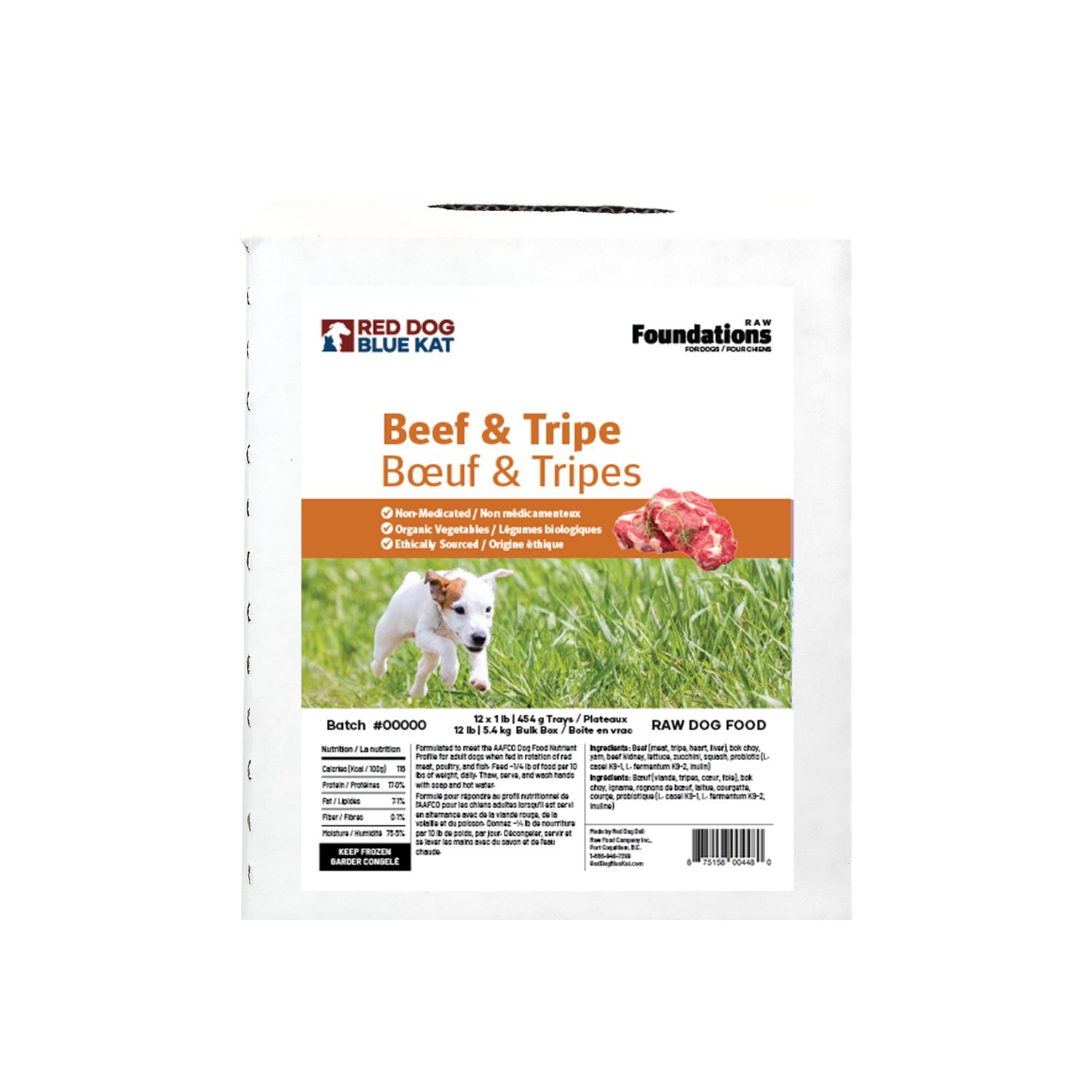 Red Dog Blue Kat Foundations Raw Beef & Tripe Recipe Frozen Dog Food, 12 x 1-lb