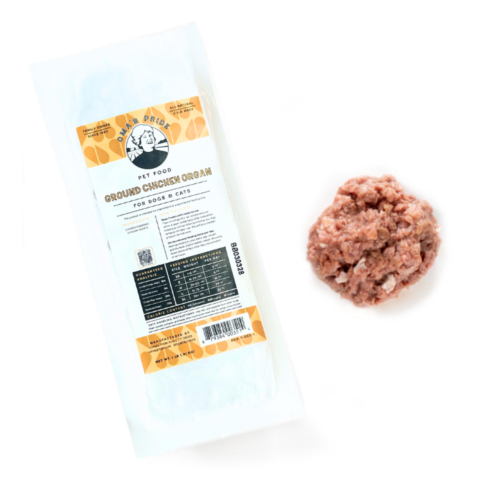 Oma's Pride Ground Chicken Organ Frozen Dog & Cat Food, 1-lb