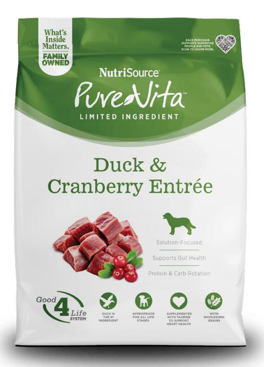 PureVita Limited Ingredient Duck & Cranberry Entree Dry Dog Food, 25-lb