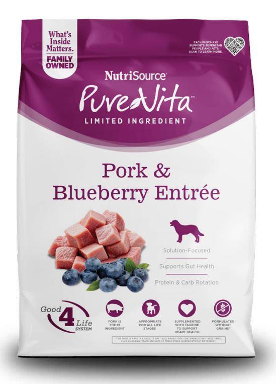 PureVita Limited Ingredient Pork & Blueberry Entree Grain-Free Dry Dog Food, 25-lb