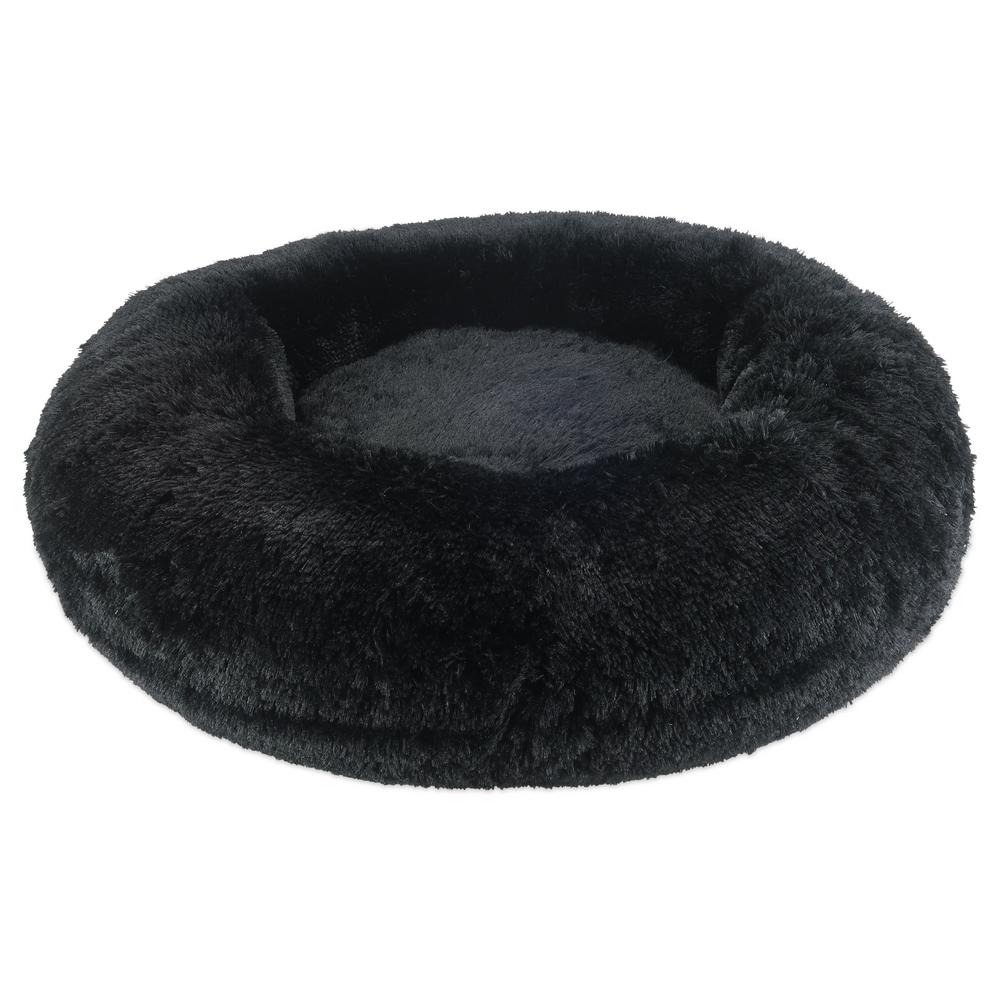 Arlee Shaggy Calming Donut Pet Bed, Black, 36-in