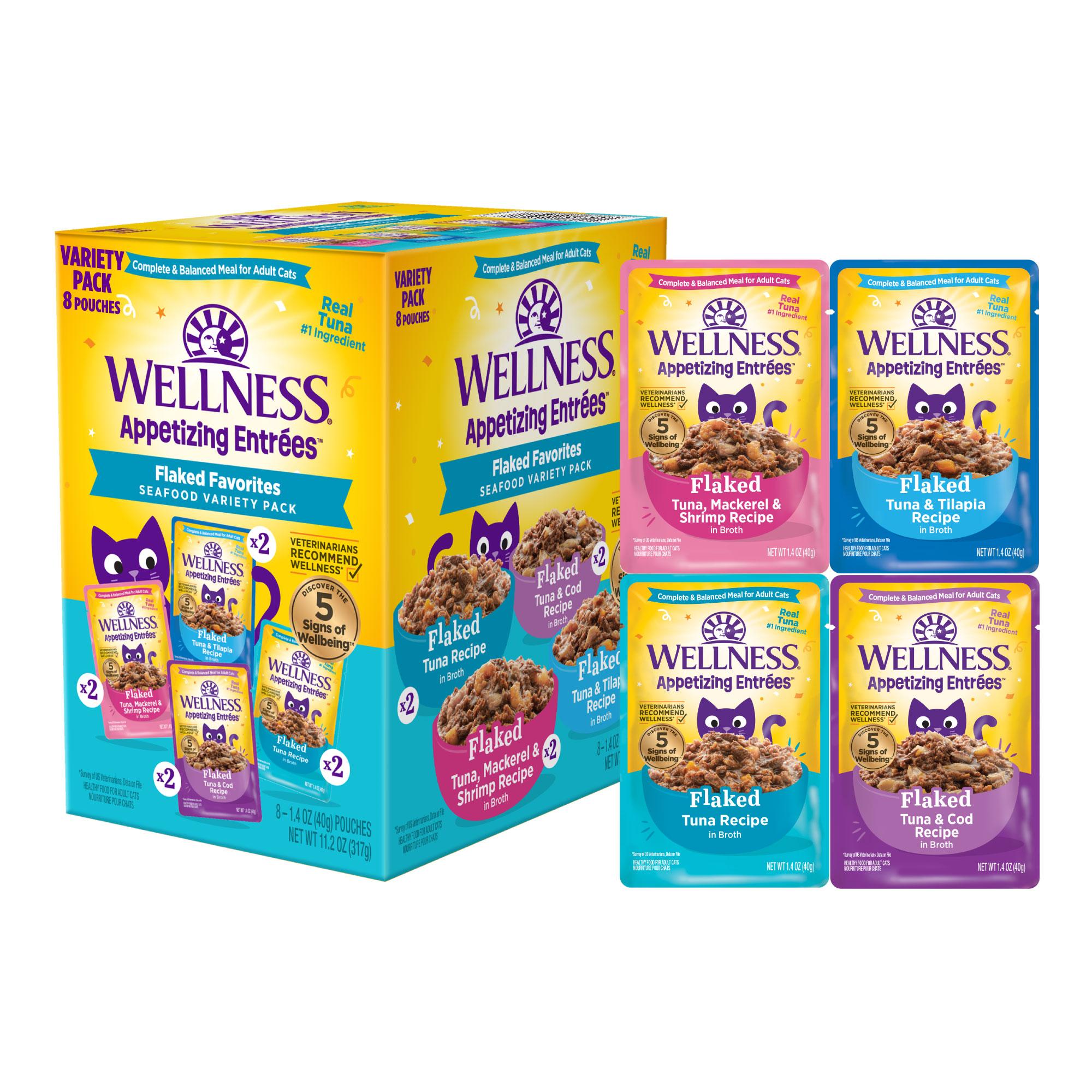 Wellness Appetizing Entrees Flaked Favorites Seafood Variety Pack Grain-Free Wet Cat Food Pouch