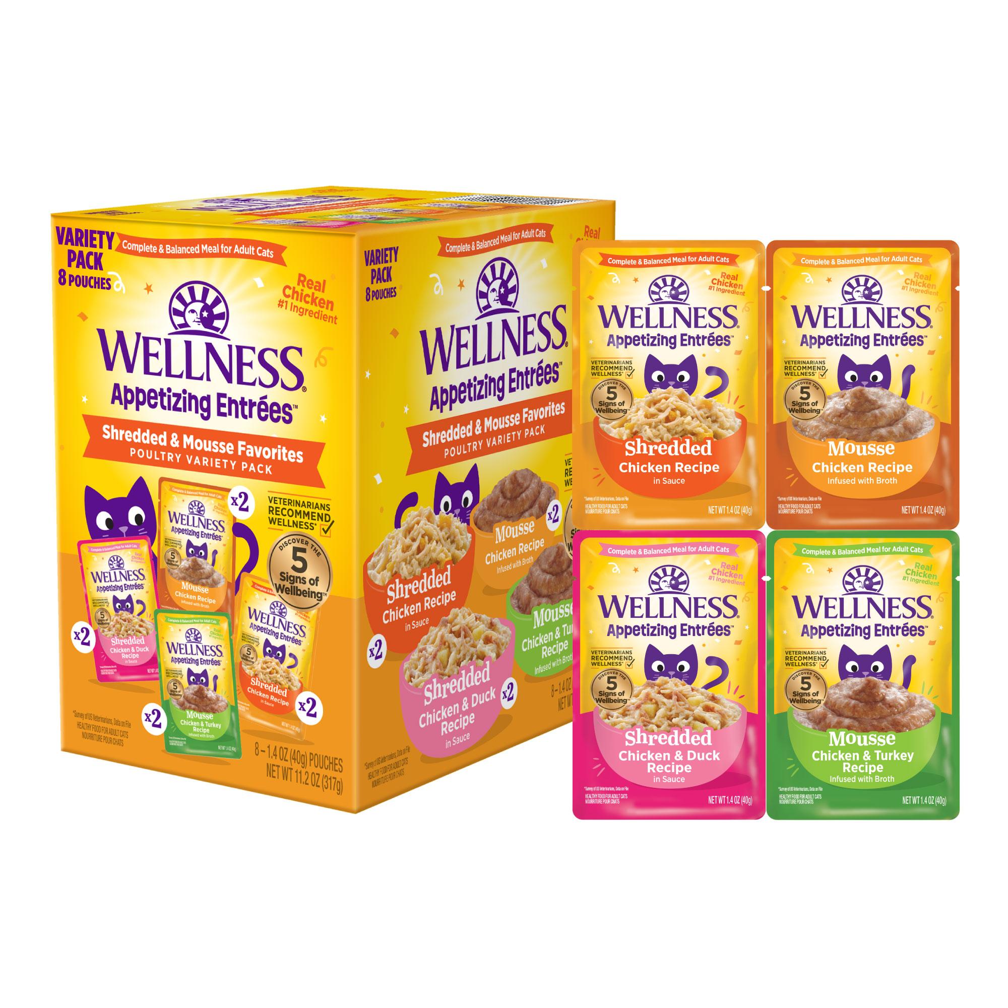 Wellness Appetizing Entrees Shredded & Mousse Favorites Poultry Variety Pack Grain-Free Wet Cat Food Pouch