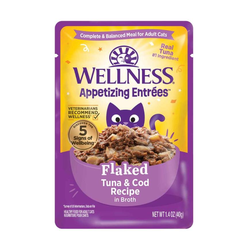 Wellness Appetizing Entrees Flaked Tuna & Cod Grain-Free Wet Cat Food Pouch